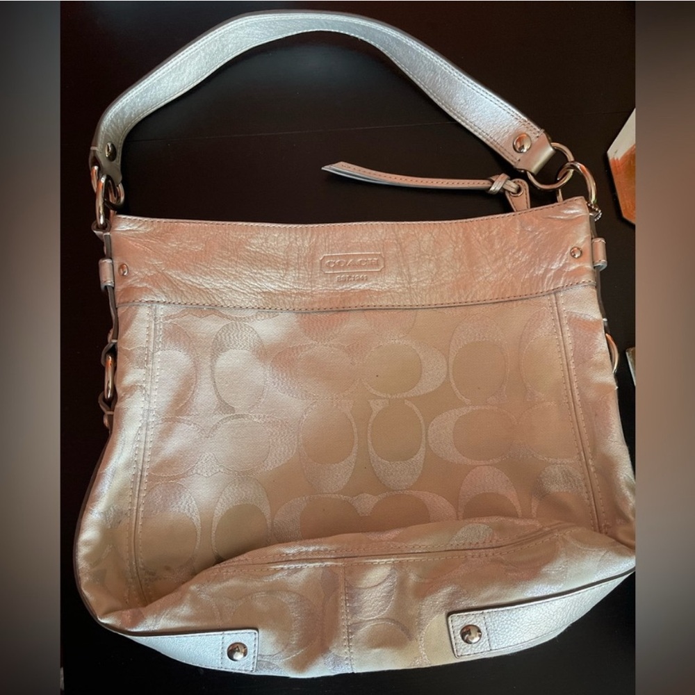Coach Zoe Signature Silver Gray Metallic Bag vintage